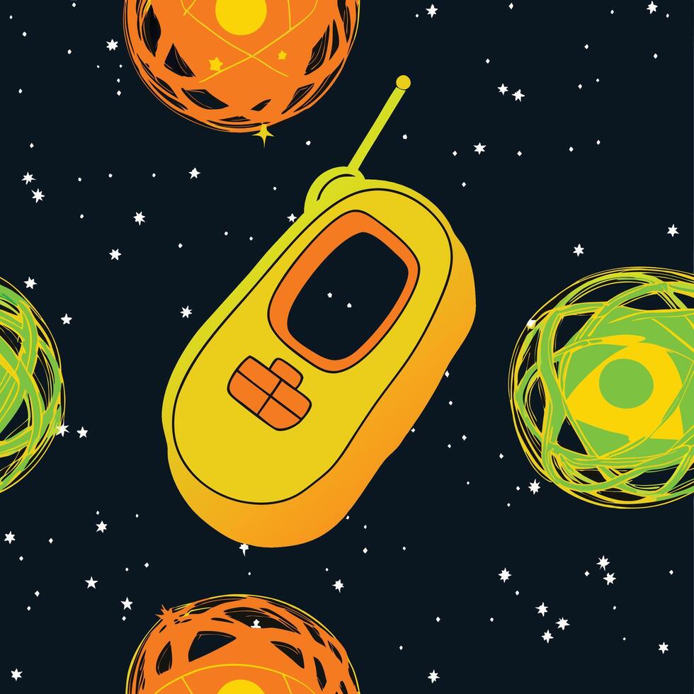 Retro Space Comm Device Planets vector