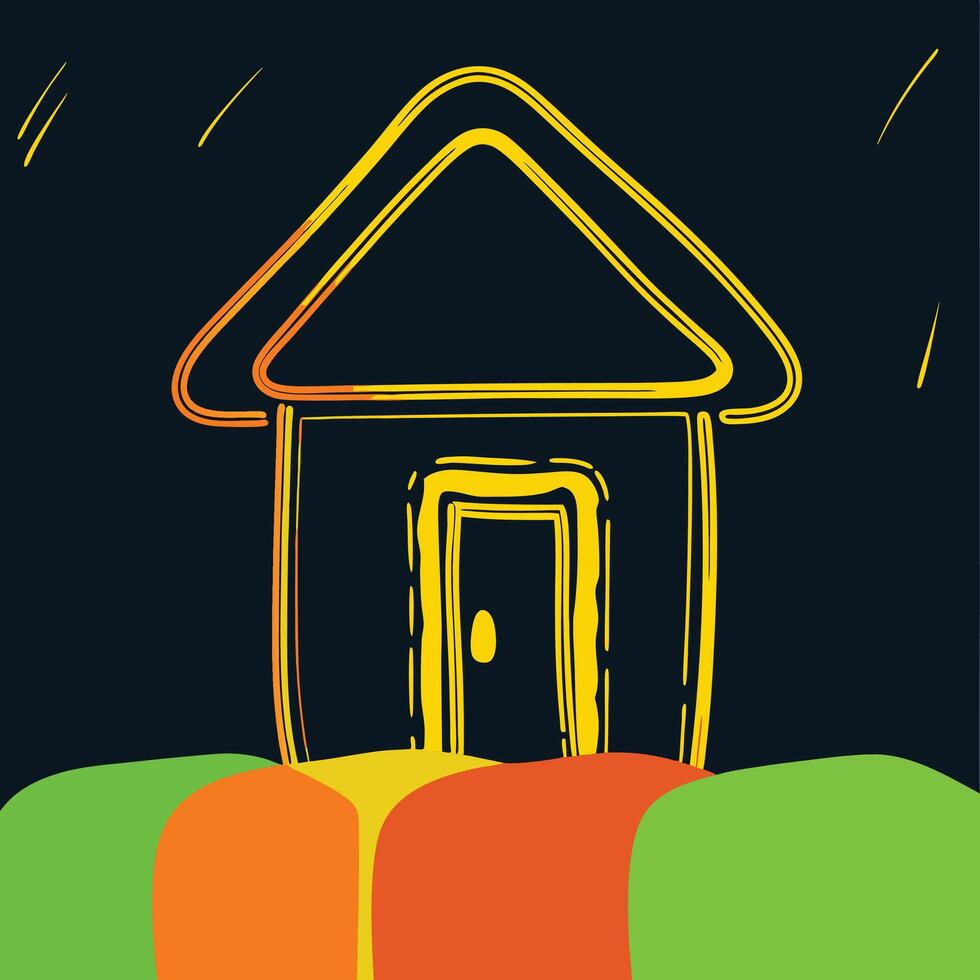 Night House, Yellow Lines, Abstract Home Illustration vector