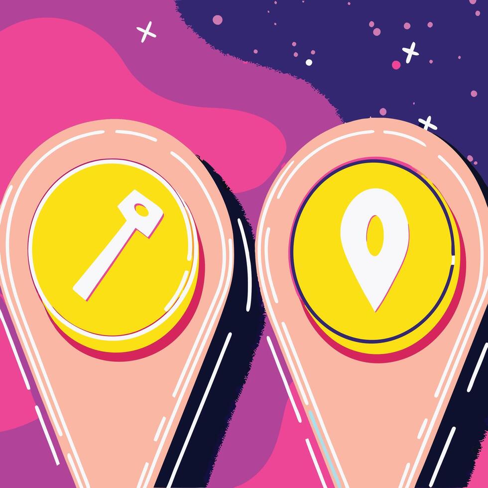 Location-Based Tool Guide Map Pin and Hammer Icons vector