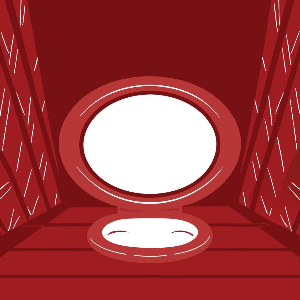 Red Compact Mirror in Wooden Setting vector