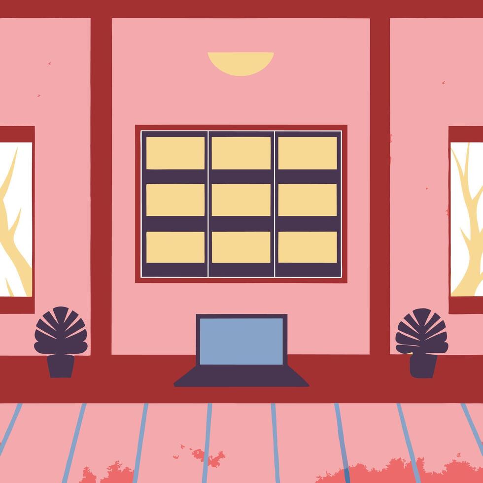 Minimalist Home Office Interior Design with Laptop vector