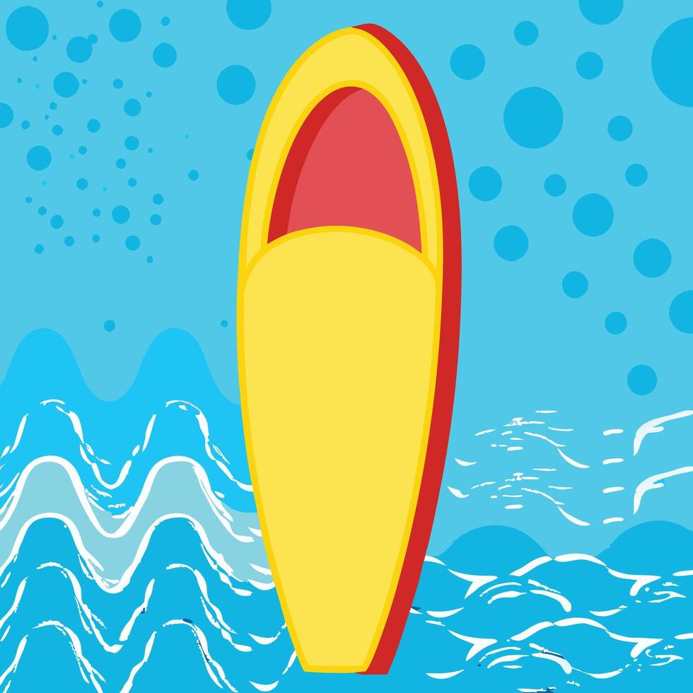 Summer Fun Yellow and Red Surfboard on Ocean Waves vector