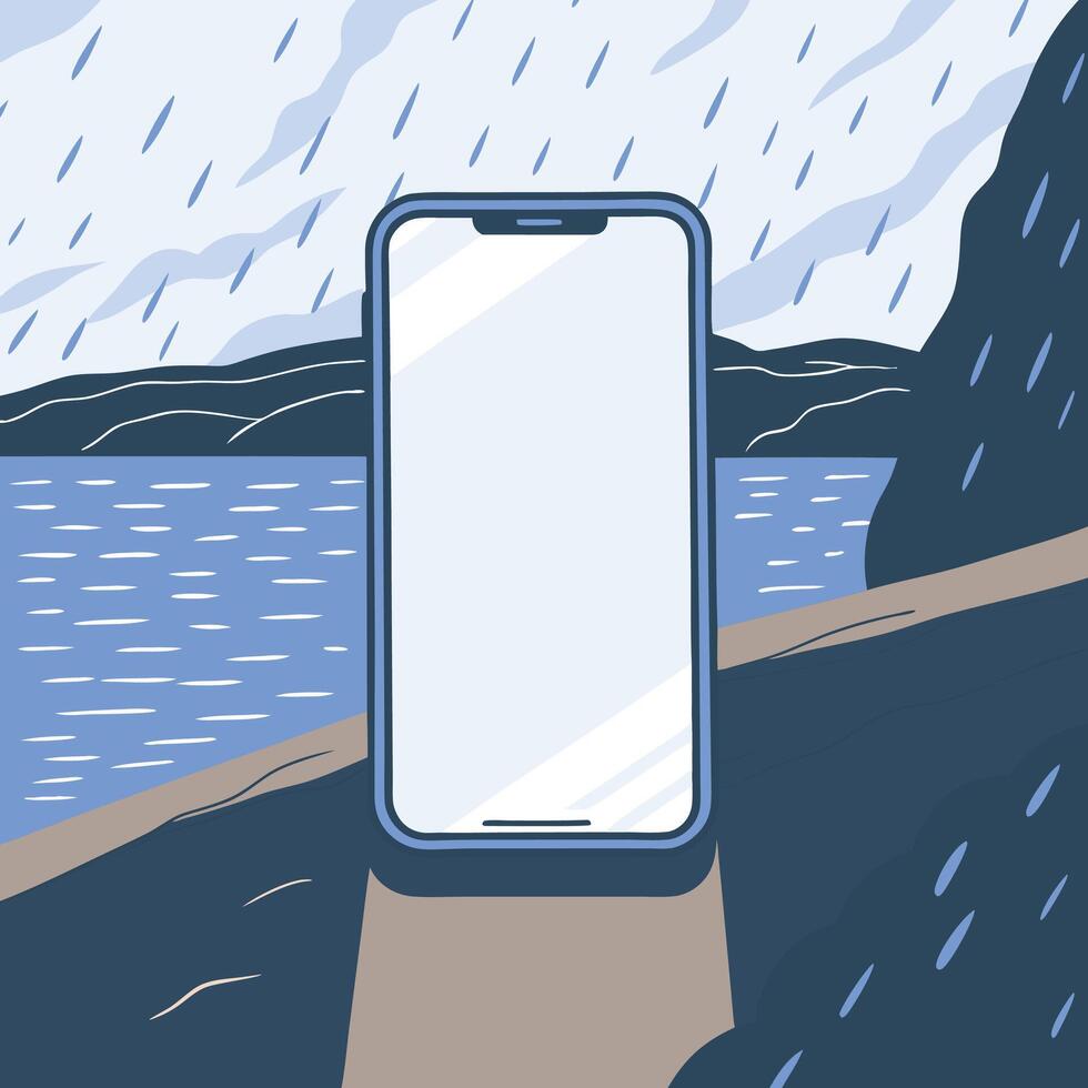 Smartphone by the Water on a Rainy Day vector