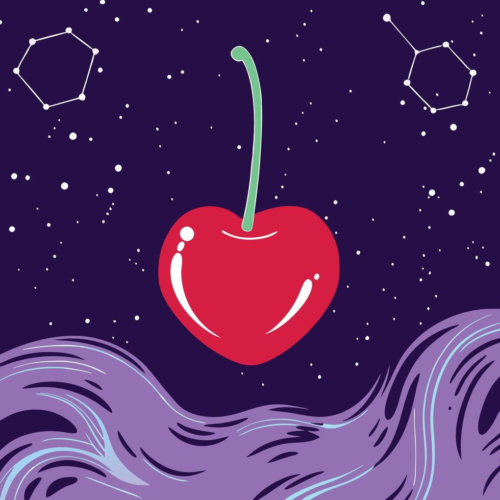 Cosmic Cherry A Celestial Fruit in Abstract Space vector