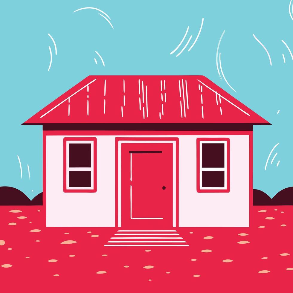 Simple House Illustration Red Roof, White Walls vector