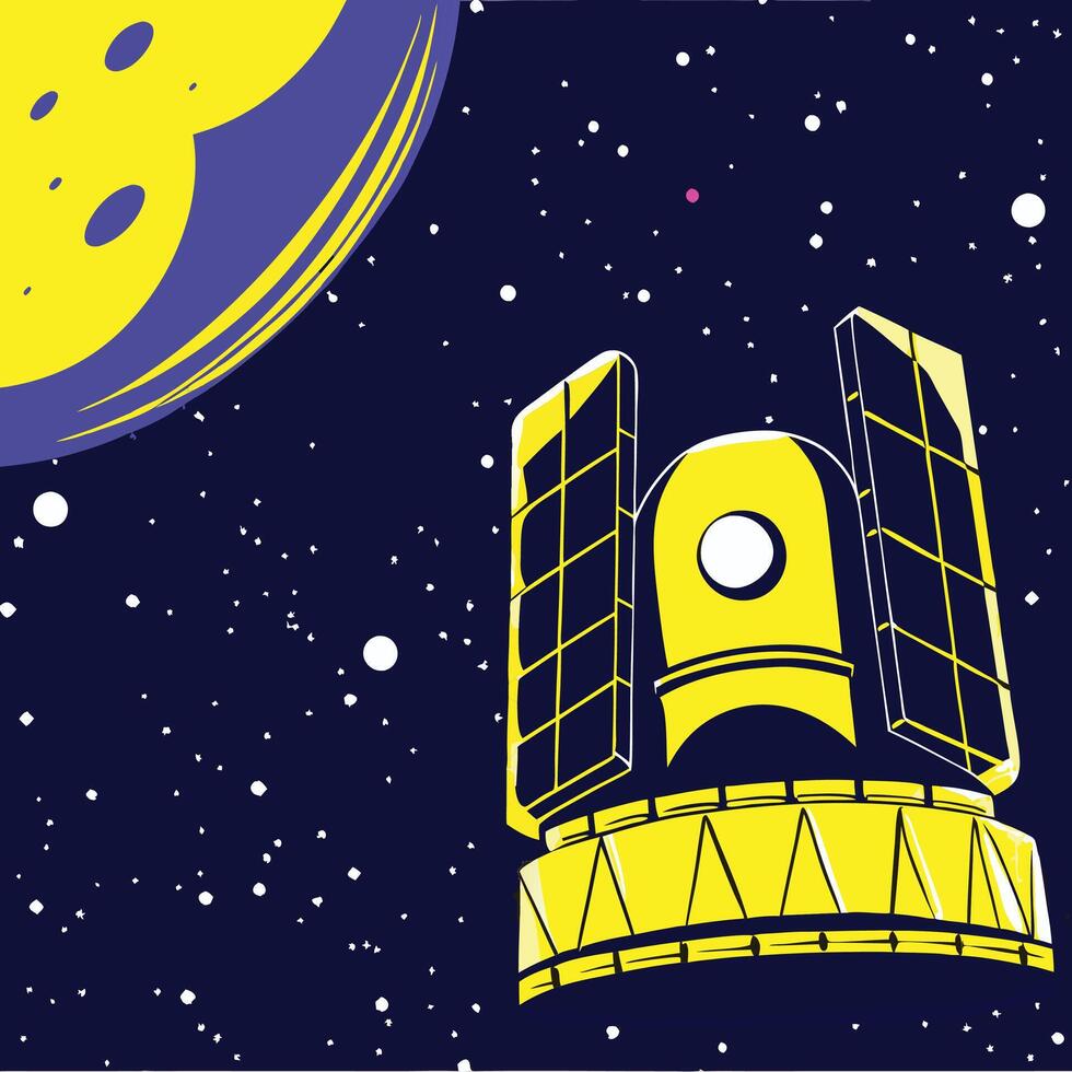 Spacecraft Exploration Solar Panels, Deep Space, Celestial Bodies vector