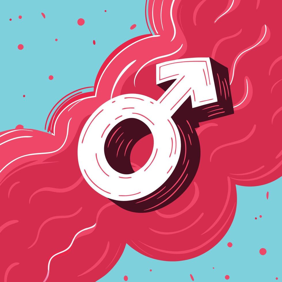 Male Symbol Abstract Design with Red Swirls vector