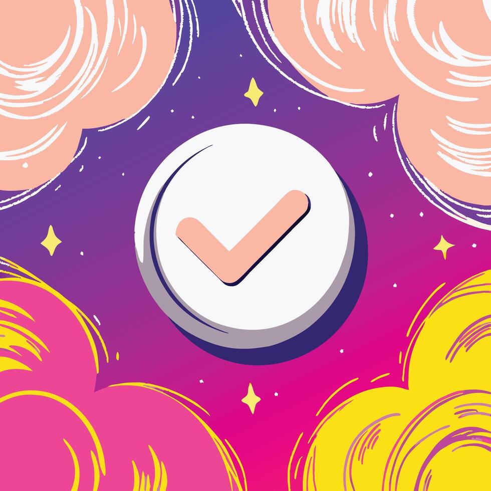 Abstract Checkmark Colorful Swirls and Stars vector