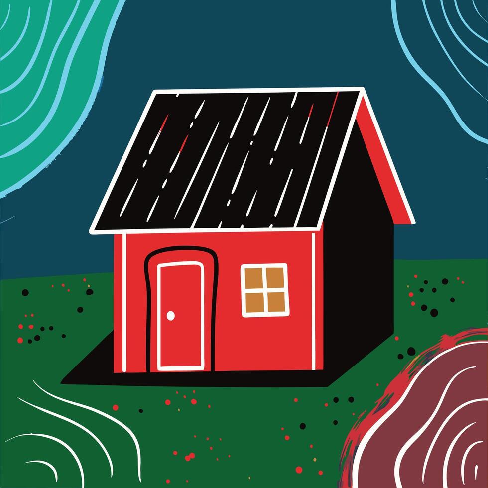 Red House Illustration Abstract Home Art vector