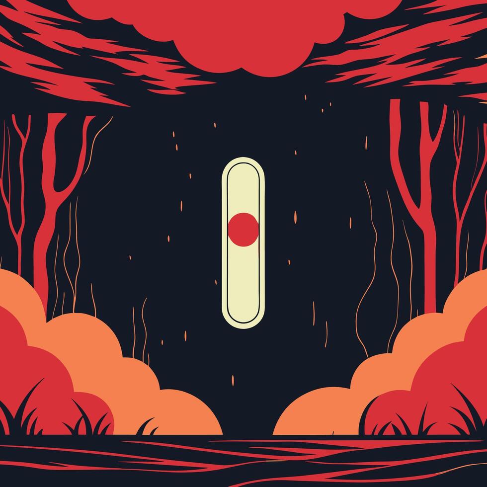 Abstract Landscape Red Forest, Monolith, and Sunset vector