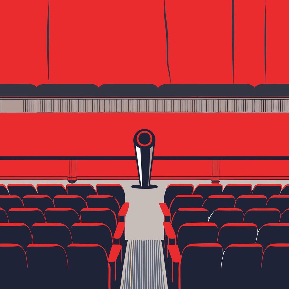 Empty Auditorium Red Seats, Stage, Podium vector