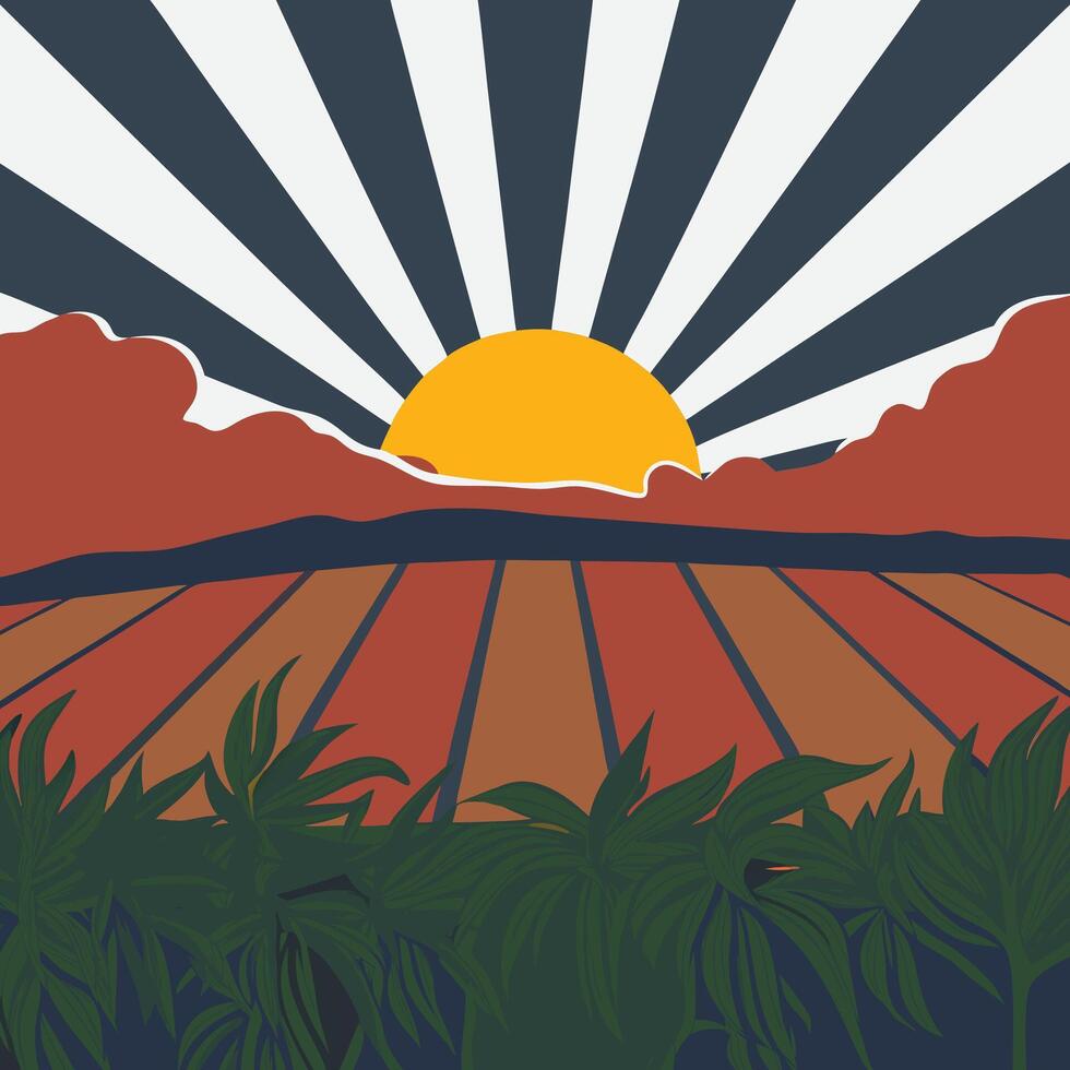 Sunset Over Farmland A Tropical Vista vector