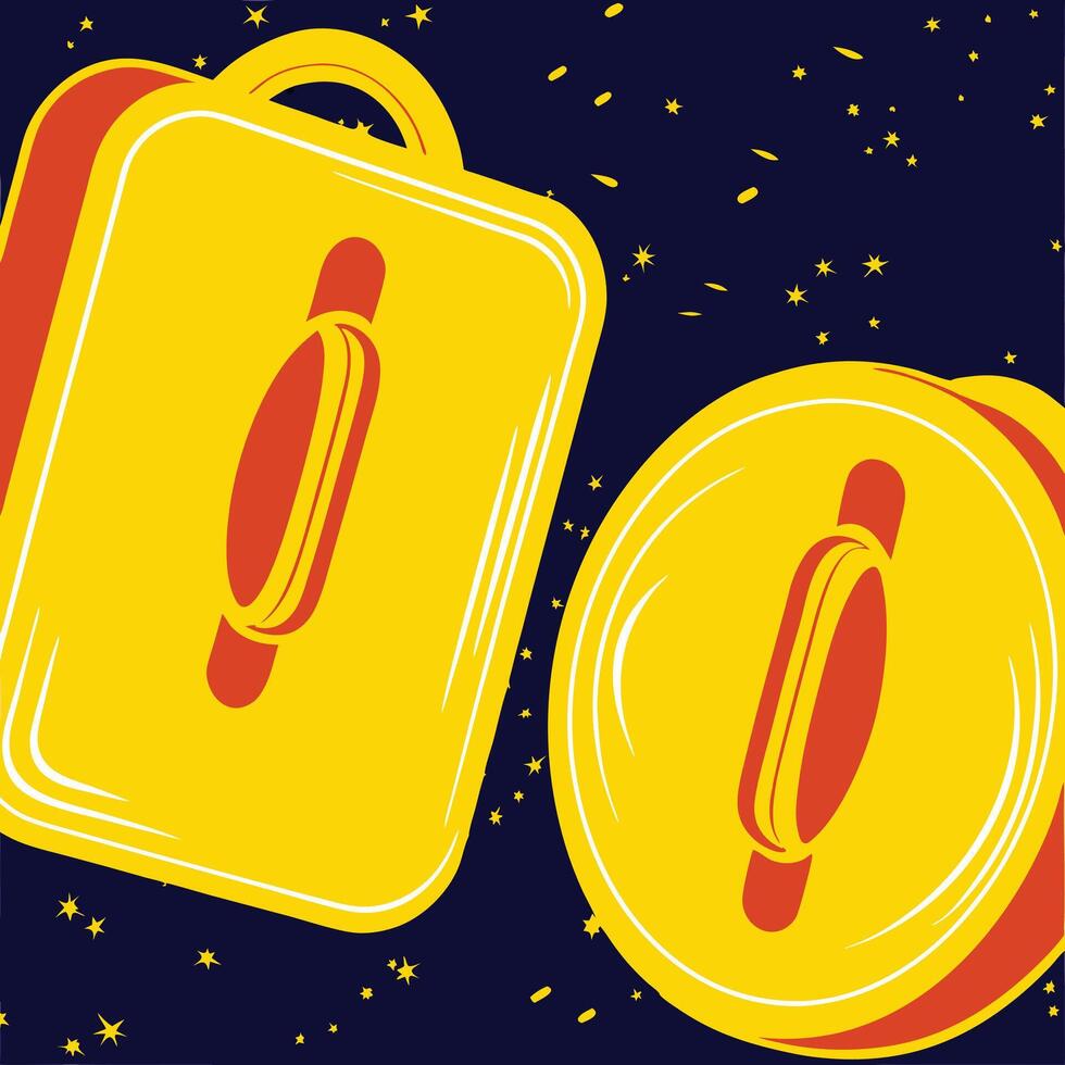 Abstract Yellow and Red Shapes Against a Dark Blue Starry Background vector