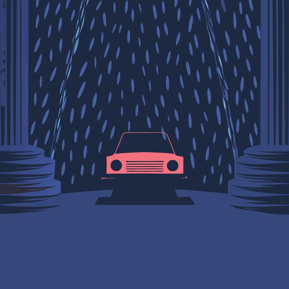 Car Wash Abstract Art Vehicle in Automated Cleaning System vector