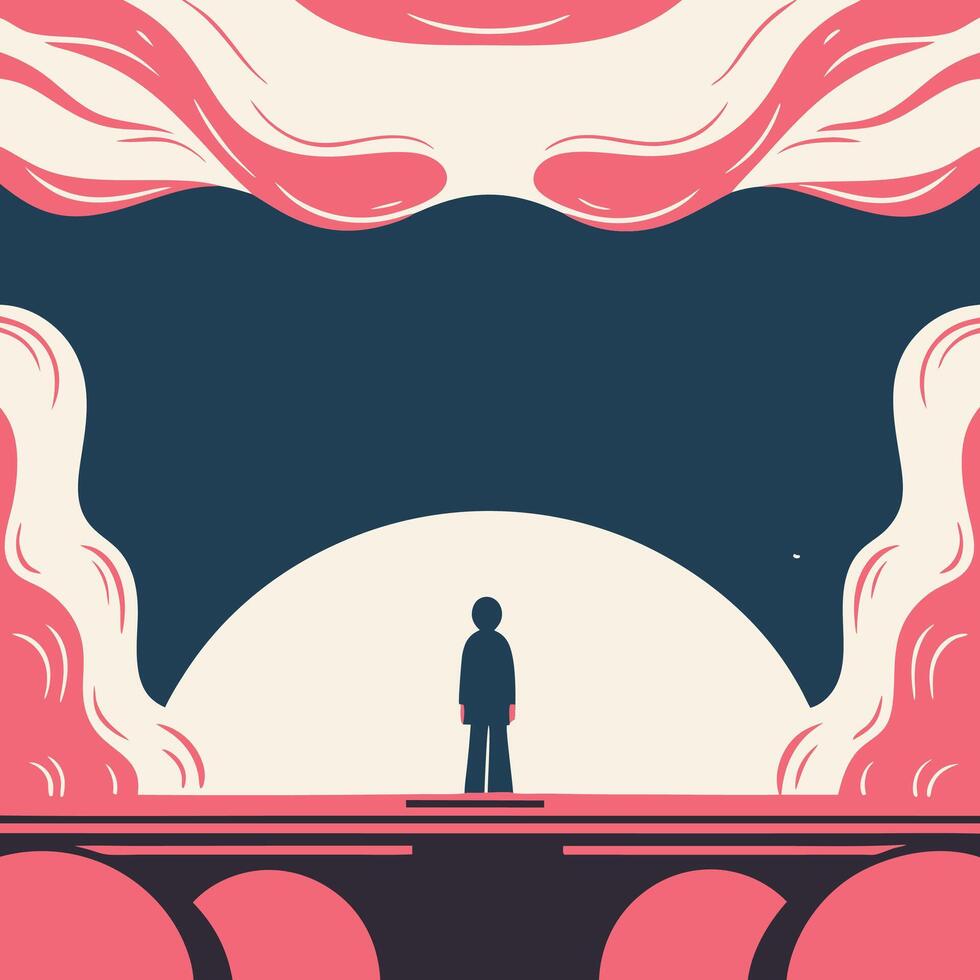 Abstract Figure on Bridge Under a Large Moon vector