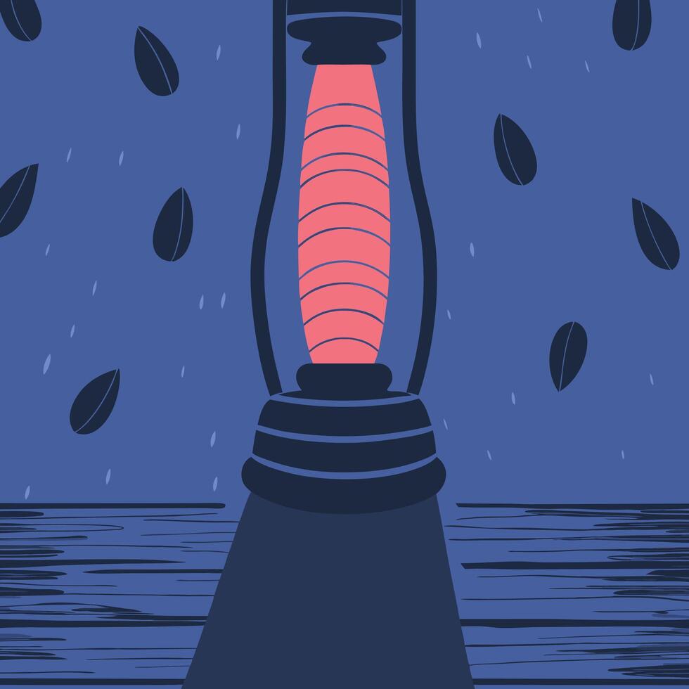 Nightfall Illuminated Lantern Amidst Falling Leaves vector