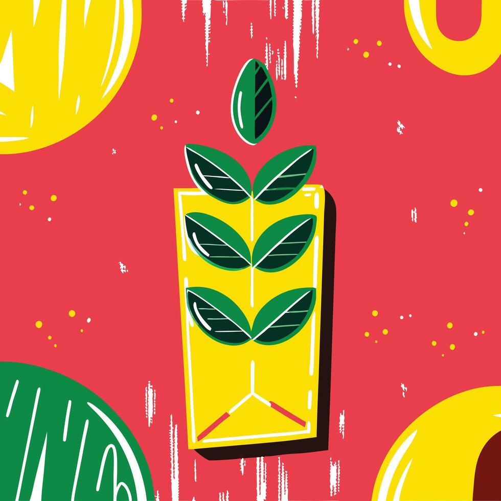 Vibrant Green Leaves in Yellow Box Abstract Art vector