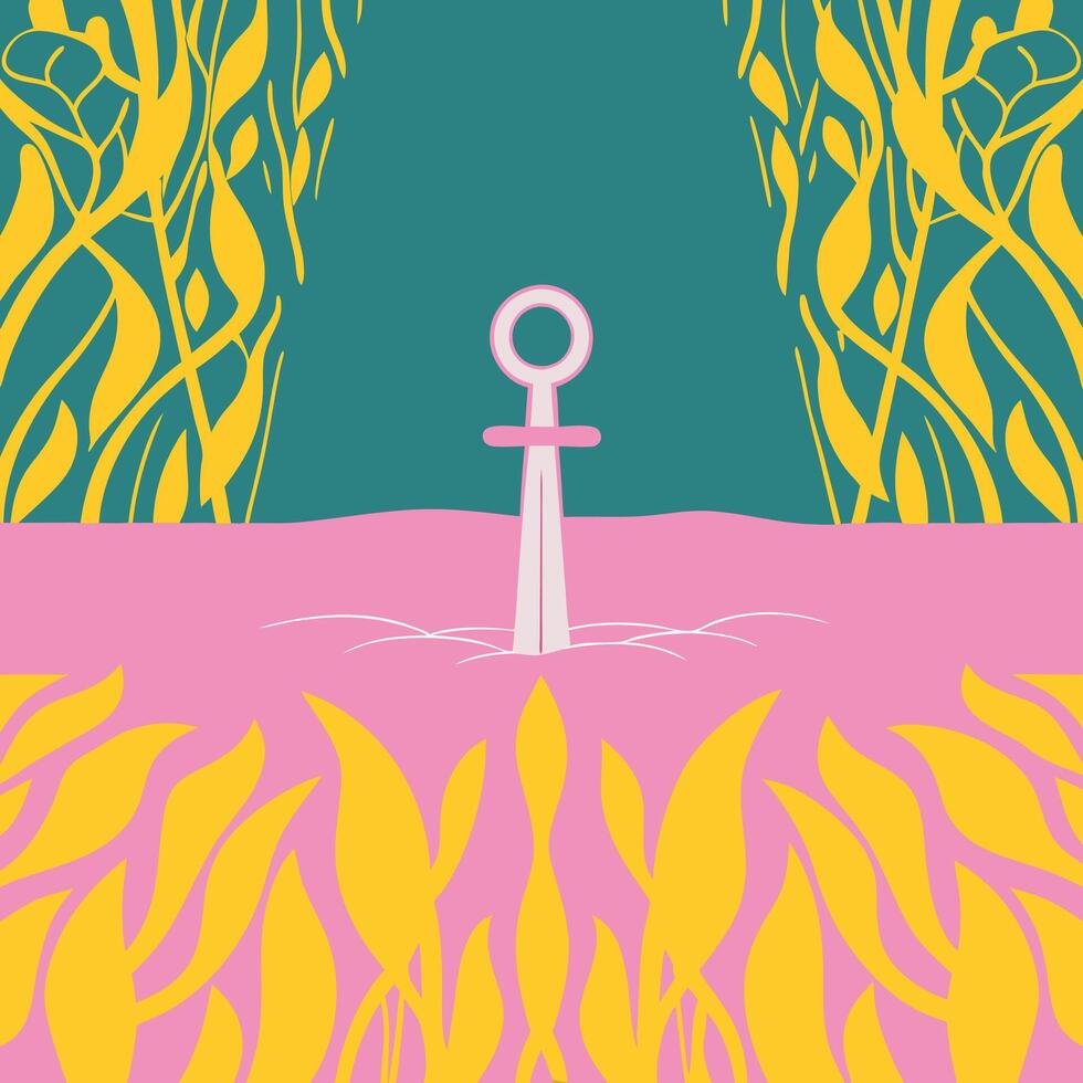 Abstract Anchor in Pink and Gold Floral Setting vector