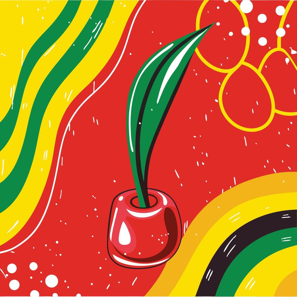 Vibrant Cherry Pop Art Red, Yellow, Green Abstract Design vector