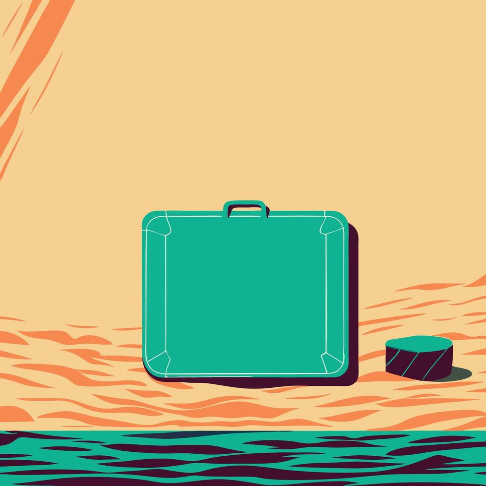 Summer Vacation Beach Scene with Suitcase and Seascape vector