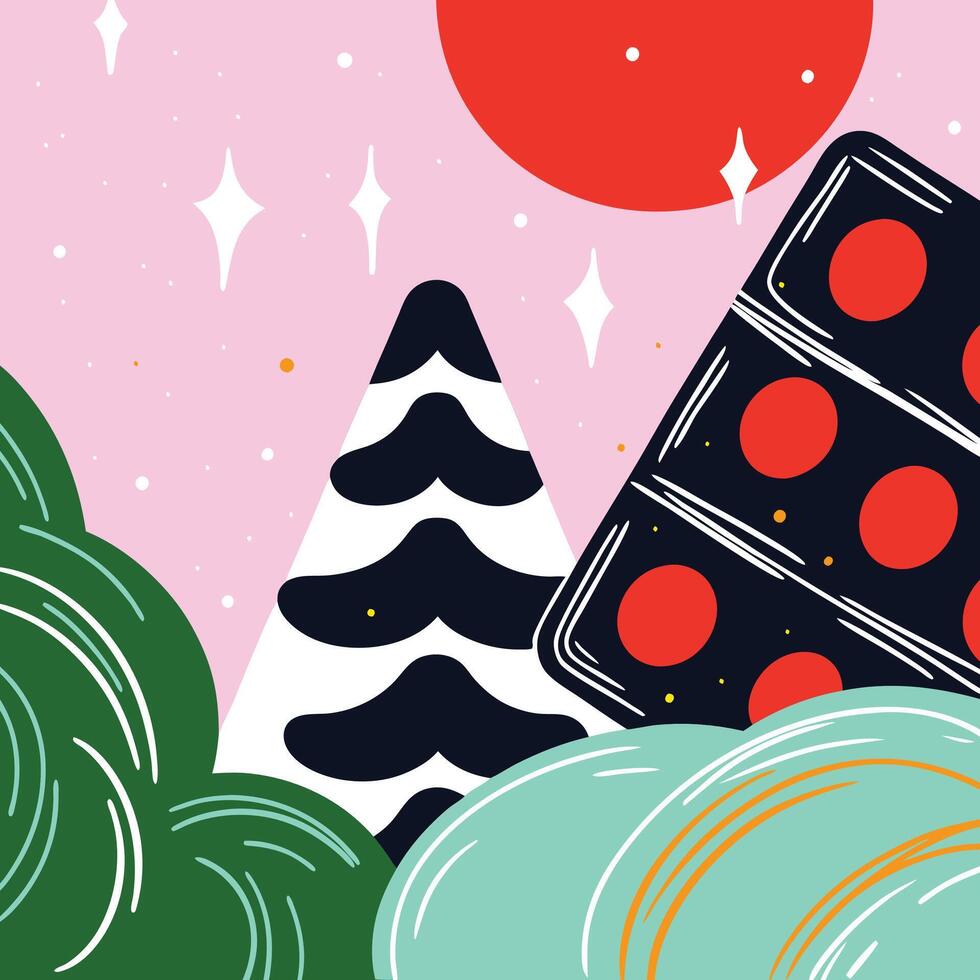 Abstract Art Pink, Red, and Green Shapes vector