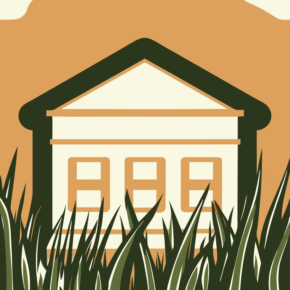 House Hidden in Tall Grass A Summer's Day Scene vector