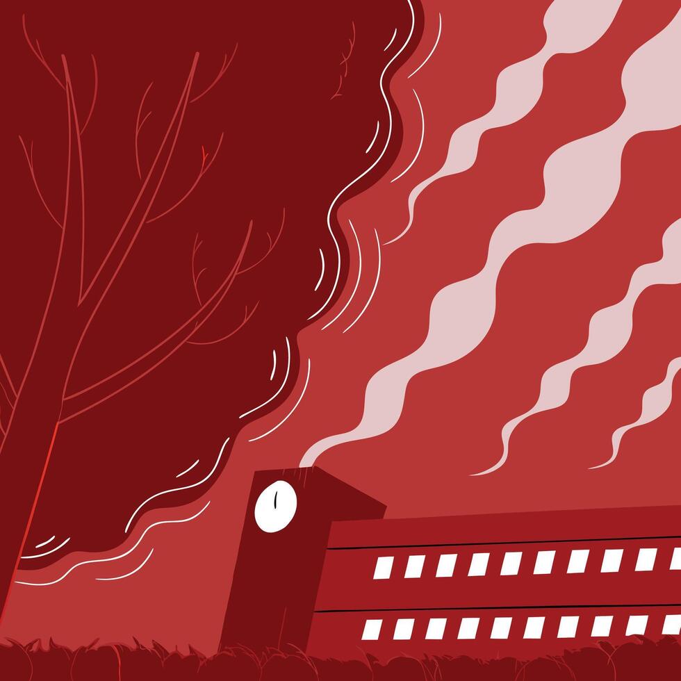 Red Building, Smoke, and Tree An Abstract Illustration vector