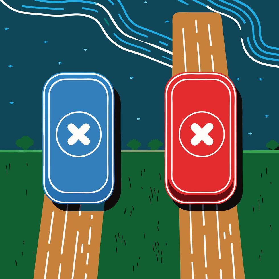 Dual Choice Decision Red or Blue Path vector
