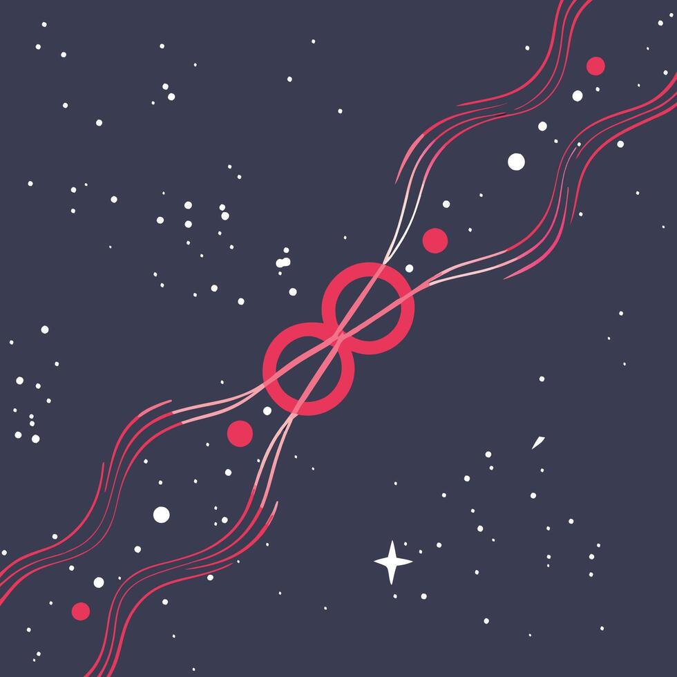 Cosmic Infinity Abstract Space Art with Red Curves and Stars vector