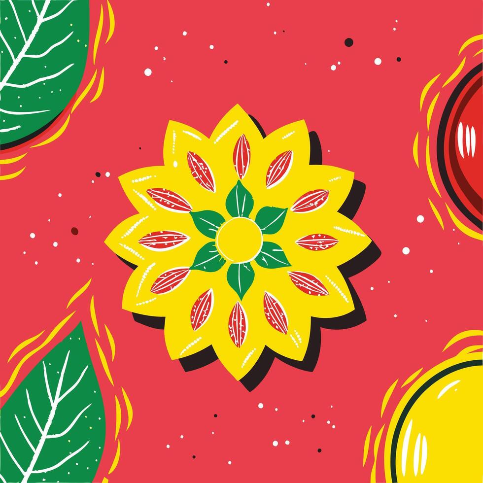 Abstract Floral Design Red, Yellow, Green vector