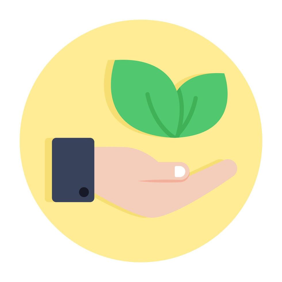 Leaf on hand, concept of eco care vector