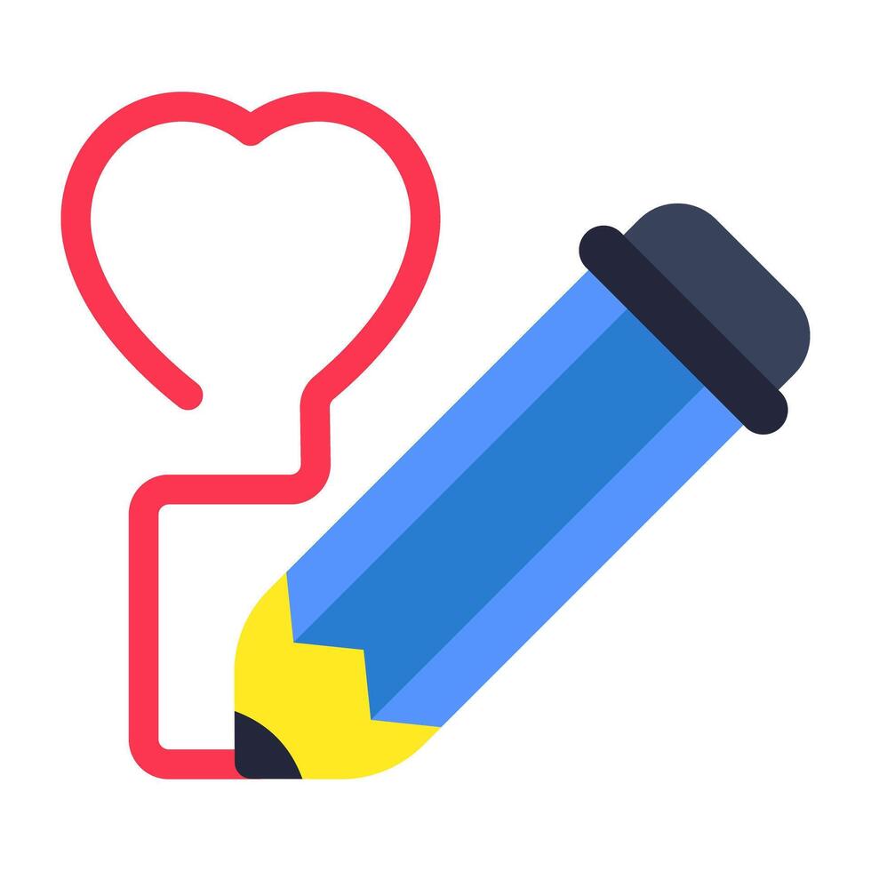 A flat design icon of heart sketching vector