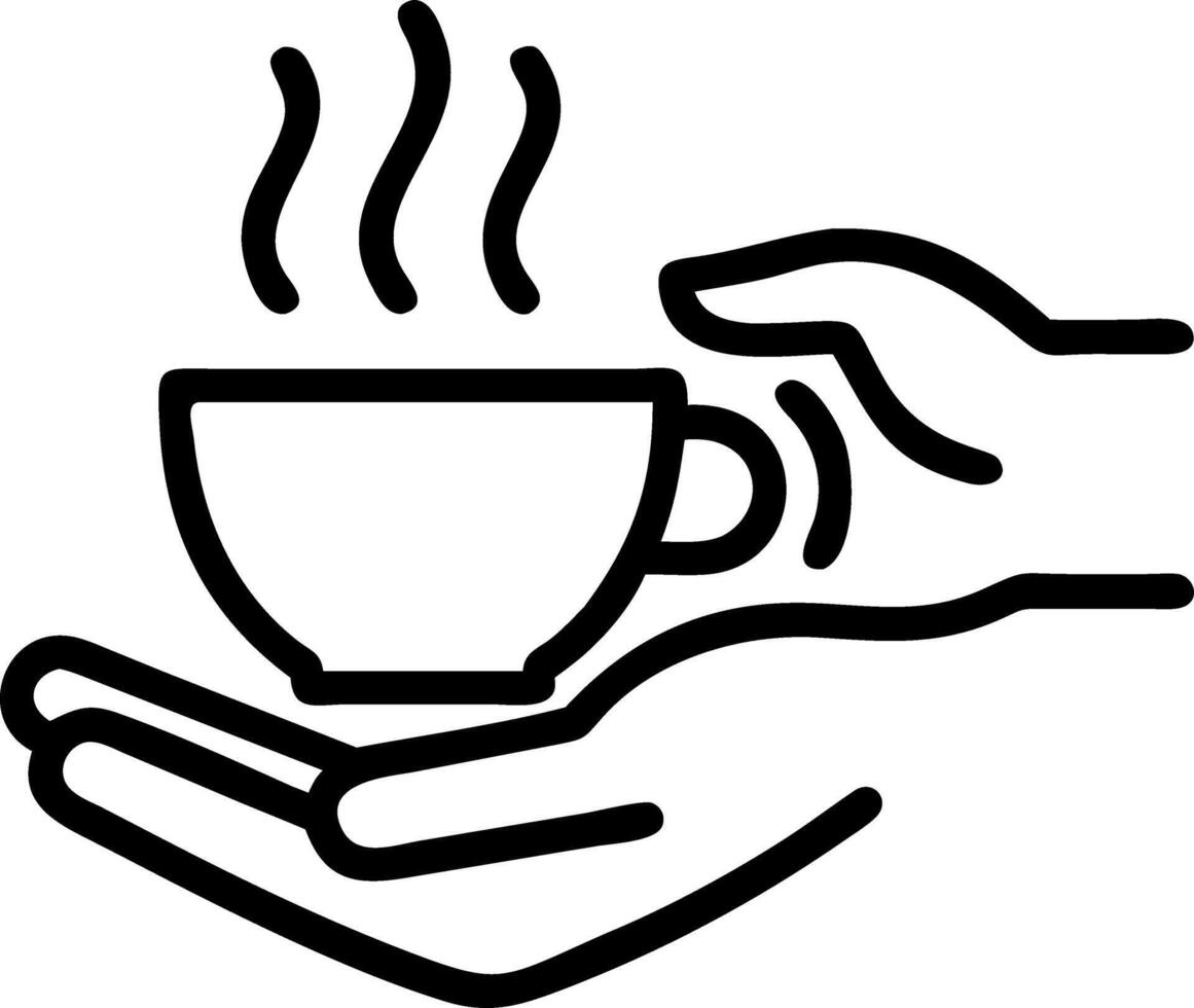 Glossy background with a cup of tea and a caregiver hand reaching out vector