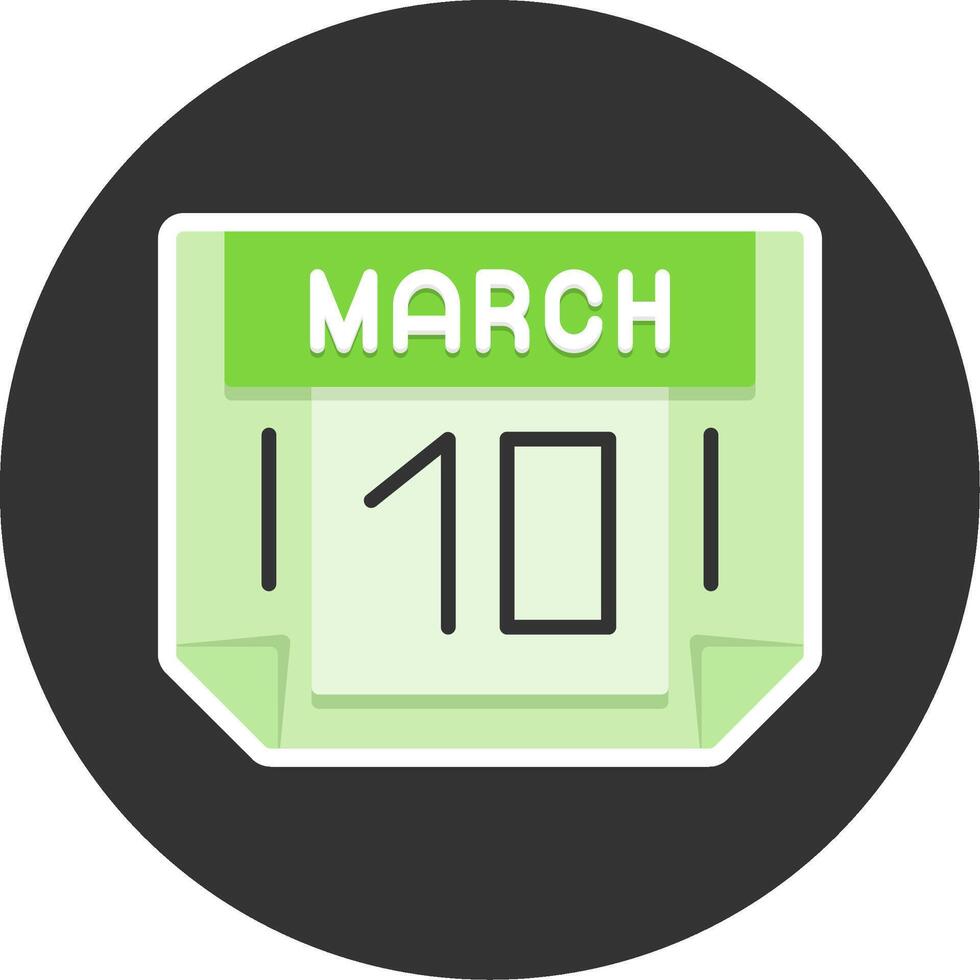 10 March Flat Grey Circle Style Icon vector