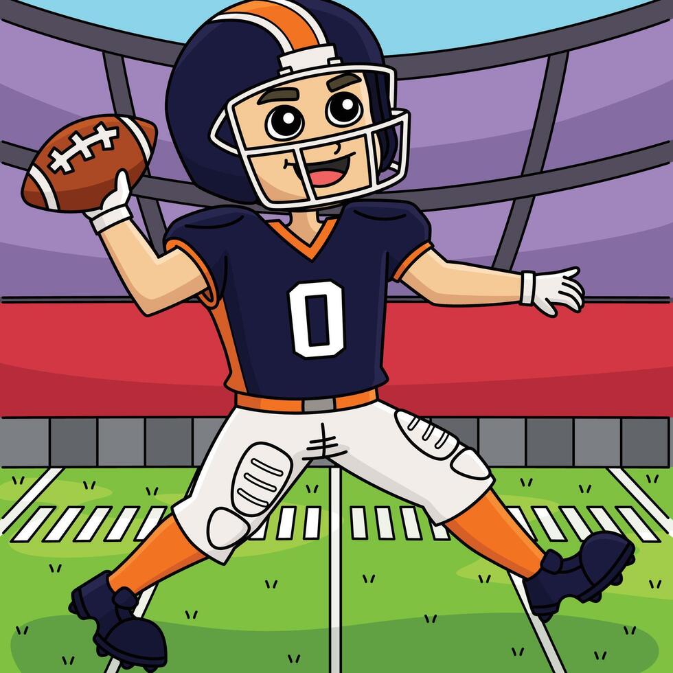 American Football Quarterback Colored Cartoon vector