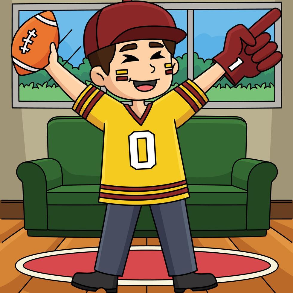 American Football Fan Colored Cartoon Illustration vector