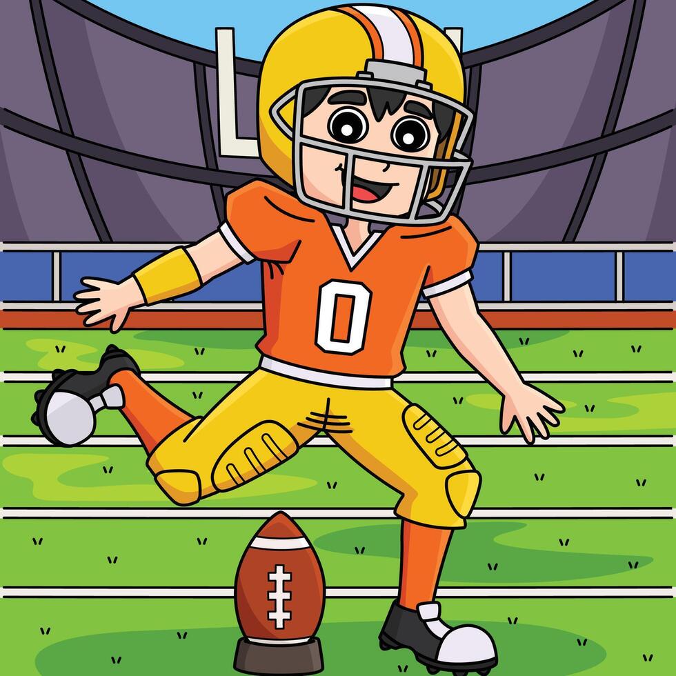 American Football Player Kick Off Colored Cartoon vector