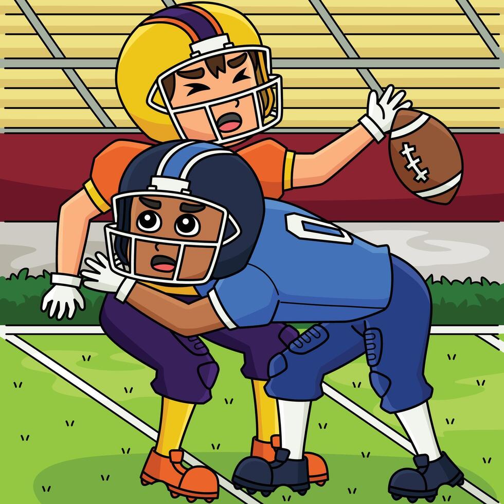 American Football Player Tackle Colored Cartoon vector