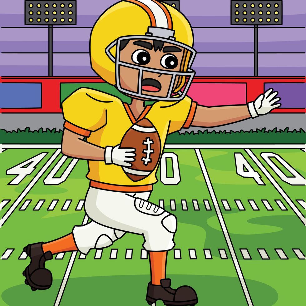 American Football Player Pushing Colored Cartoon vector