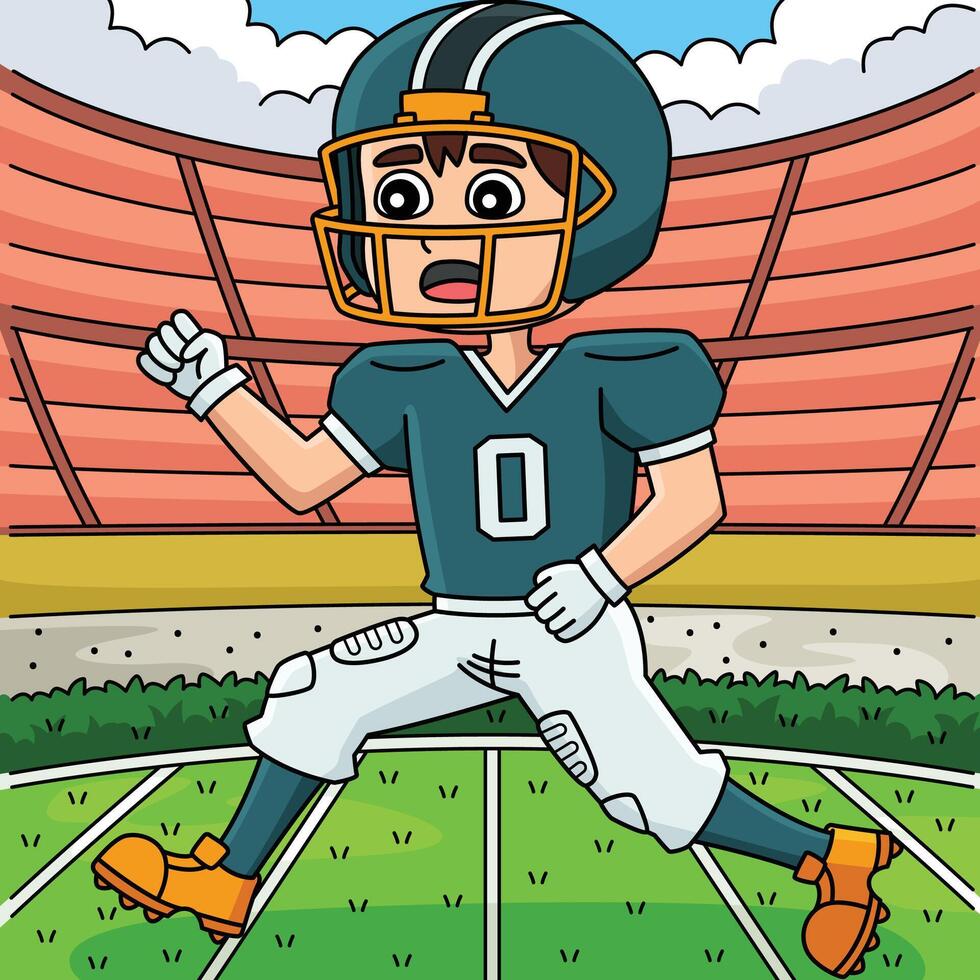 American Football Player Running Colored Cartoon vector