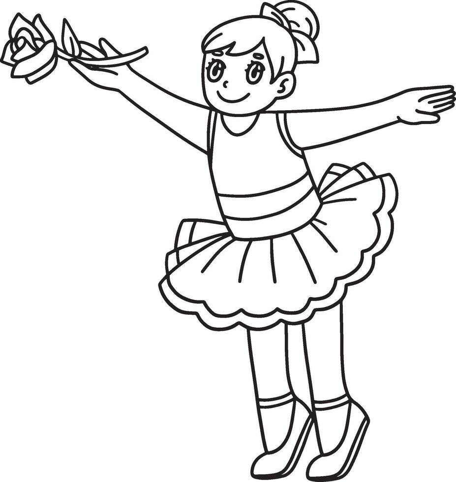 Ballerina Dancing with Flower Isolated Coloring vector