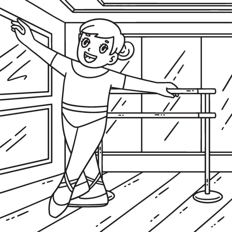 Ballerina Practicing with Ballet Bar Coloring Page vector