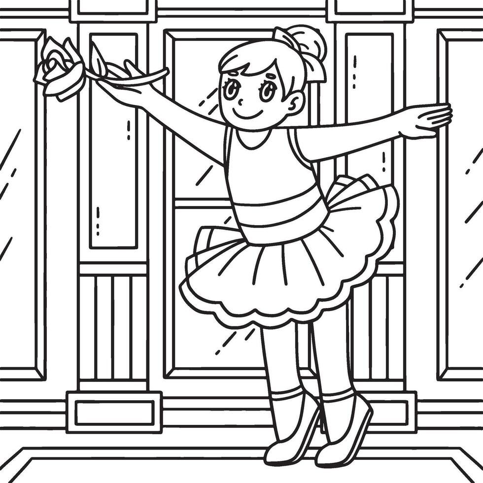 Ballerina Dancing with Flower Coloring Page vector