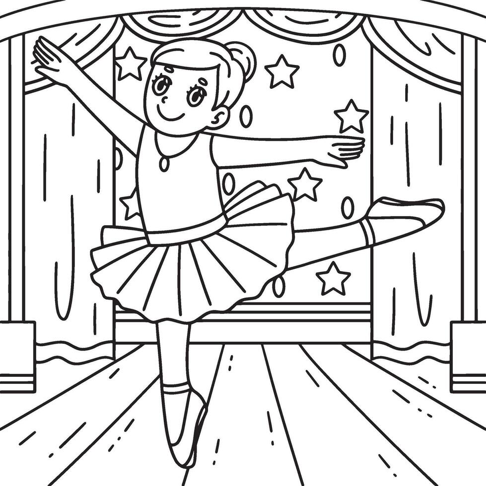 Ballerina doing Arabesque Coloring Page for Kids vector