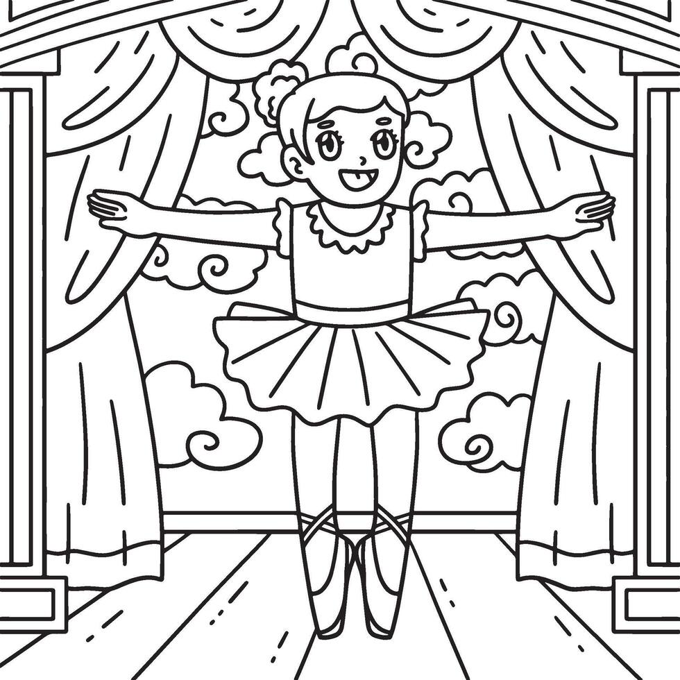 Ballerina on the Toes Coloring Page for Kids vector