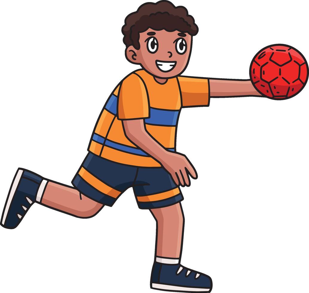 Handball Player Running with Ball Cartoon Clipart vector