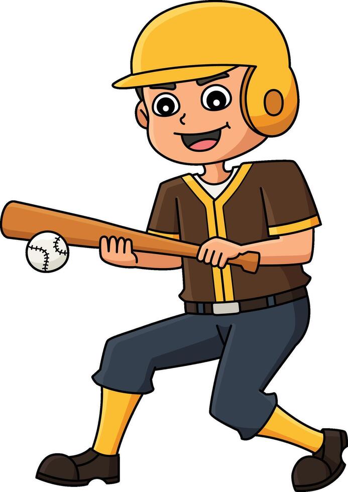 Baseball Player Bunt Cartoon Colored Clipart vector