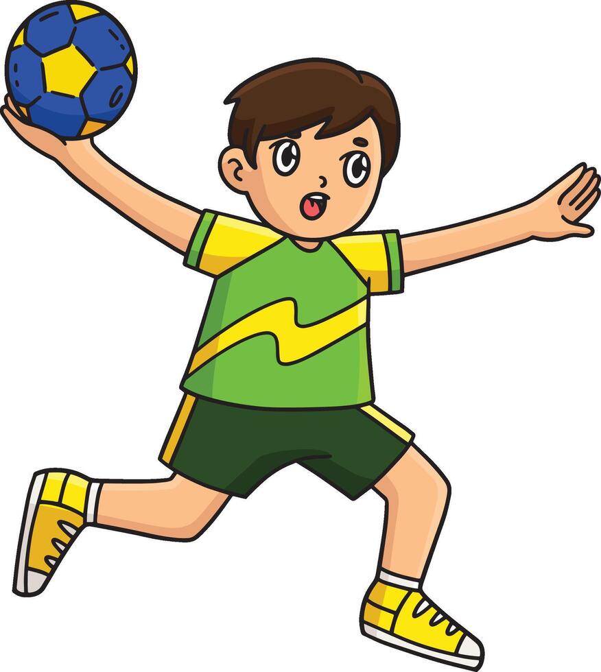 Handball Player doing a Jump Shot Cartoon Clipart vector