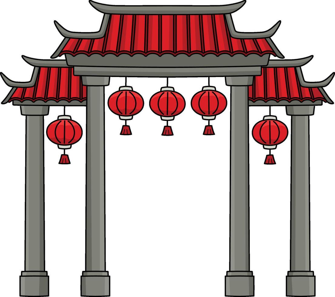 Chinese Temple Cartoon Colored Clipart vector