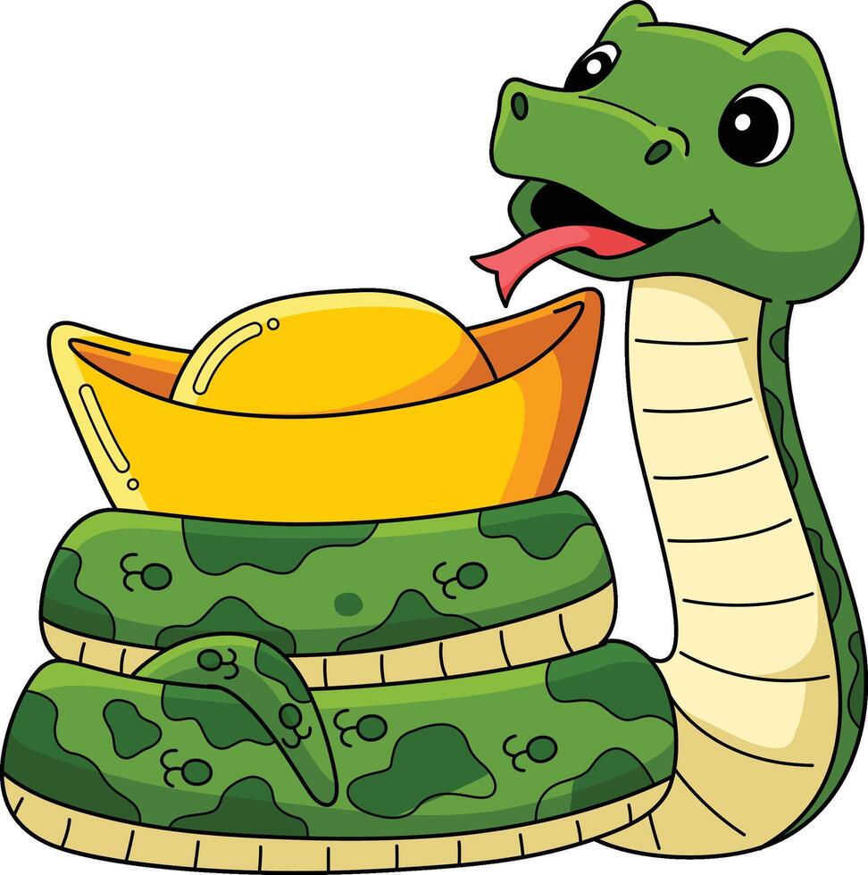 Year of the Snake Holding a Gold Cartoon Clipart vector